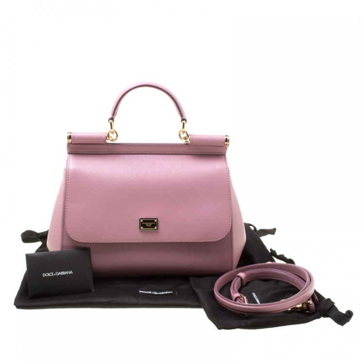 Pre Owned Dolce & Gabbana Lilac Leather Medium Miss Sicily Top Handle Bag