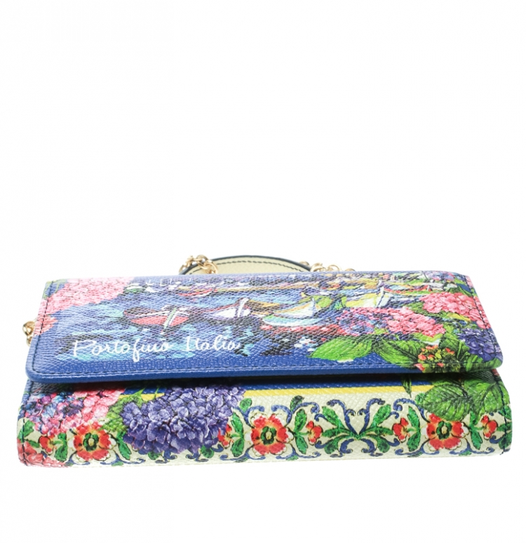 Pre Owned Dolce and Gabbana Multicolor Printed Leather Sicily Von Smartphone Bag
