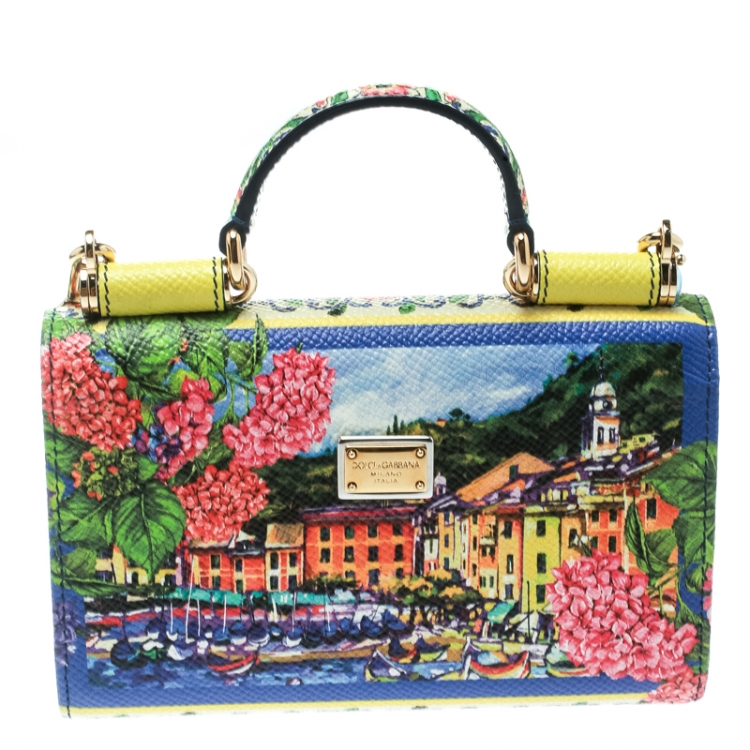 Pre Owned Dolce and Gabbana Multicolor Printed Leather Sicily Von Smartphone Bag