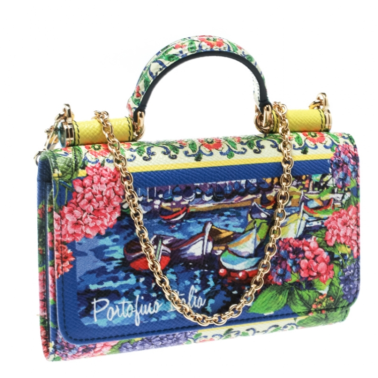 Pre Owned Dolce and Gabbana Multicolor Printed Leather Sicily Von Smartphone Bag