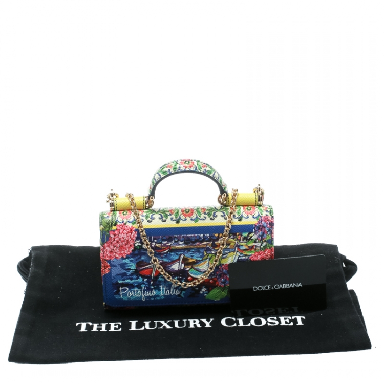 Pre Owned Dolce and Gabbana Multicolor Printed Leather Sicily Von Smartphone Bag