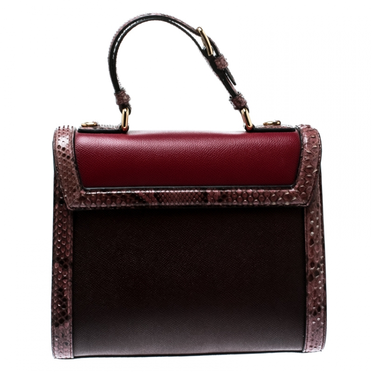 Pre Owned Dolce and Gabbana Burgundy Leather and Python Trim Medium Miss Monica Top Handle Bag