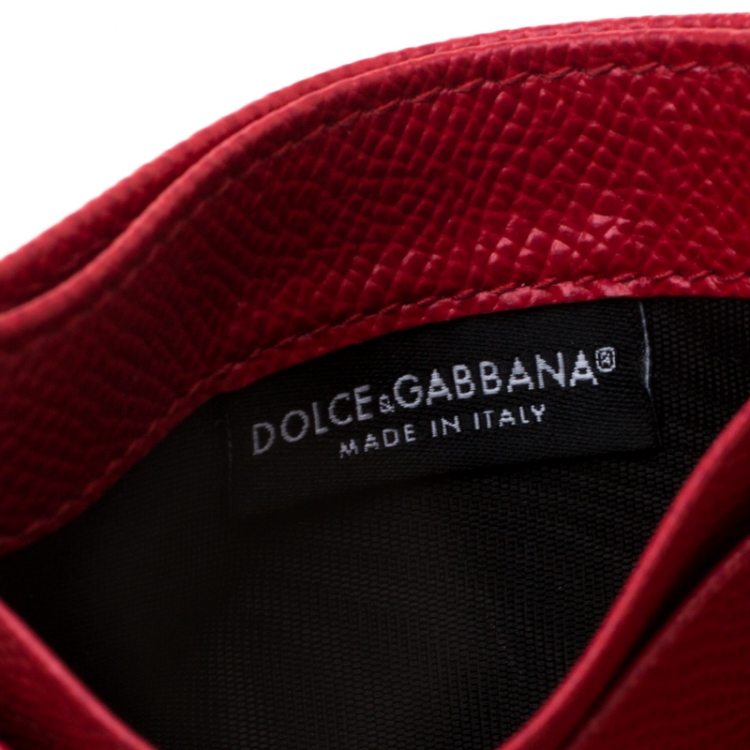 Pre Owned Dolce and Gabbana Red Leather Rhinestone Logo Card Holder