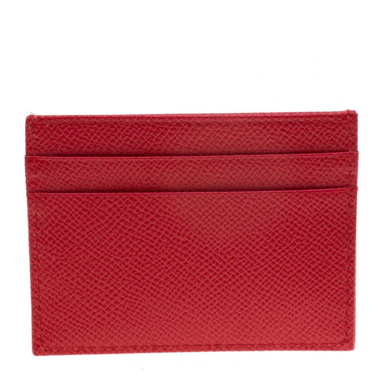 Pre Owned Dolce and Gabbana Red Leather Rhinestone Logo Card Holder