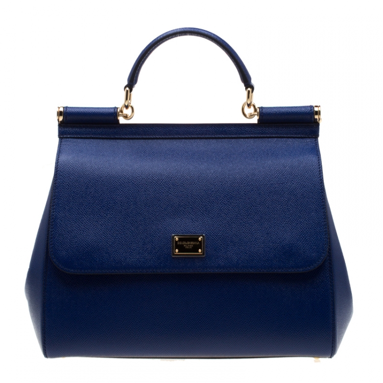 Pre Owned Dolce and Gabbana Blue Leather Miss Sicily Tote