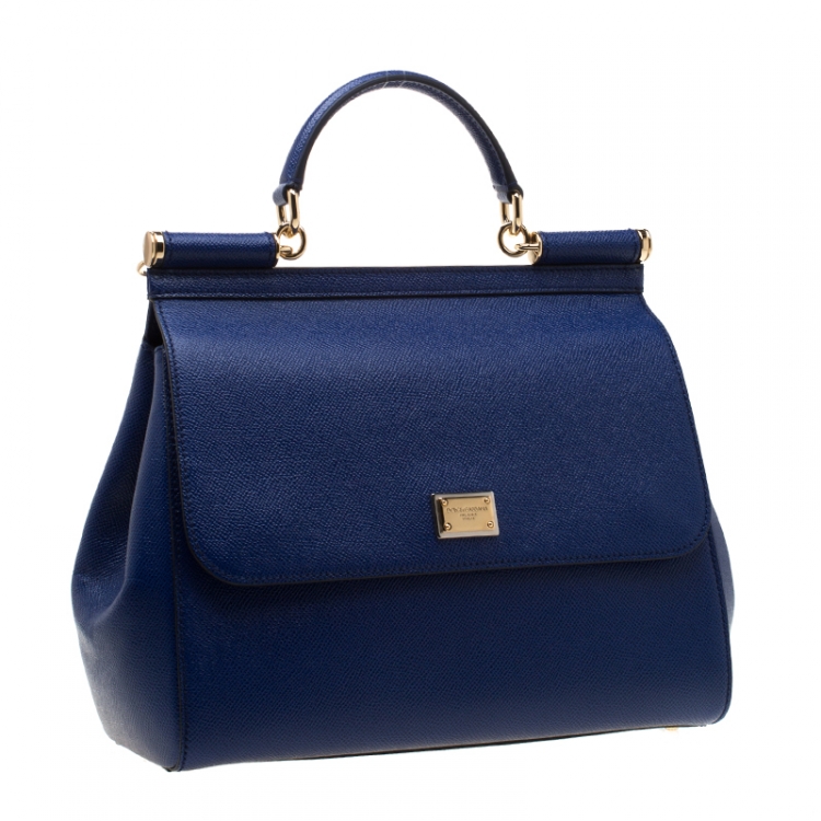 Pre Owned Dolce and Gabbana Blue Leather Miss Sicily Tote