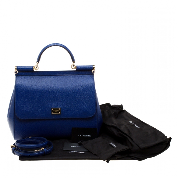 Pre Owned Dolce and Gabbana Blue Leather Miss Sicily Tote