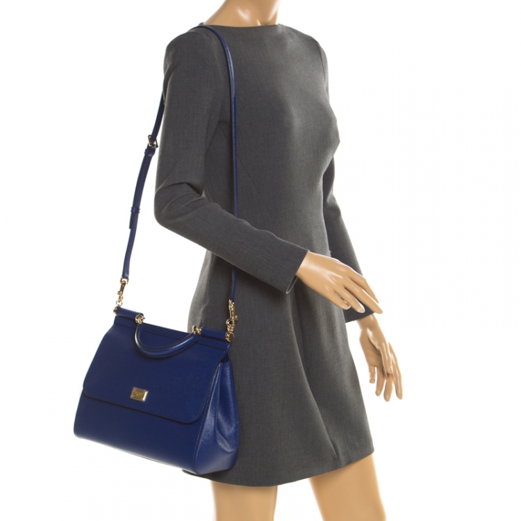 Pre Owned Dolce and Gabbana Blue Leather Miss Sicily Tote