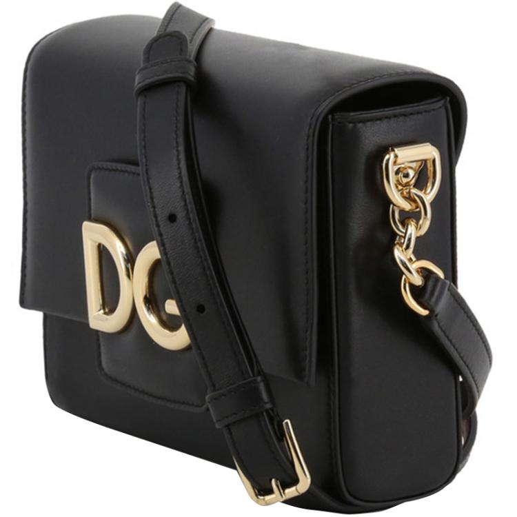 Pre Owned Dolce and Gabbana Black Leather DG Millenials Crossbody Bag