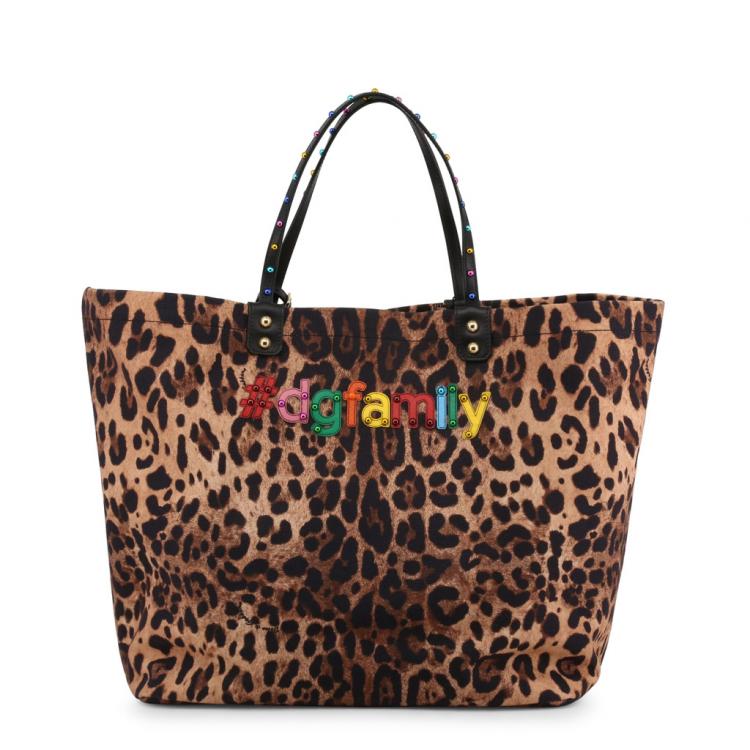 Pre Owned Dolce and Gabbana Brown Leopard Print Synthetic Fabric Designers' Patches Beatrice Shopping Tote