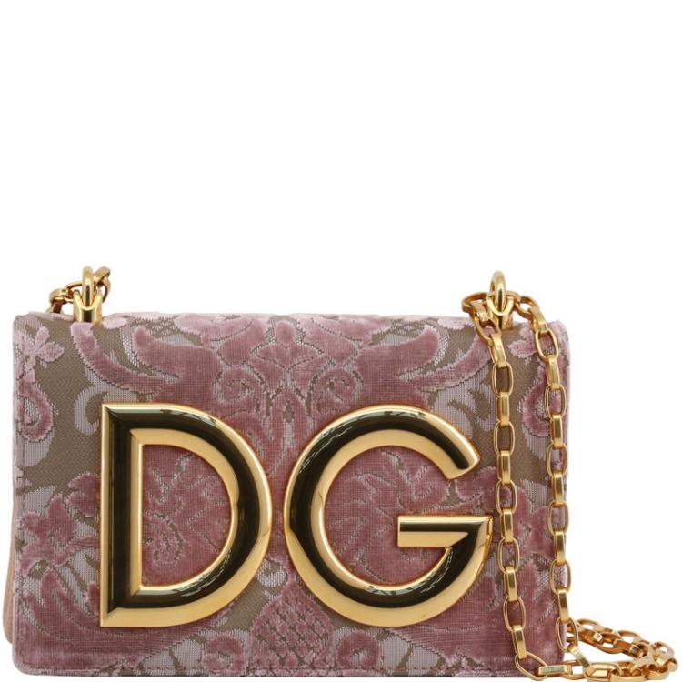 Pre Owned Dolce and Gabbana Pink Corduroy and Leather DG Girls Shoulder Bag