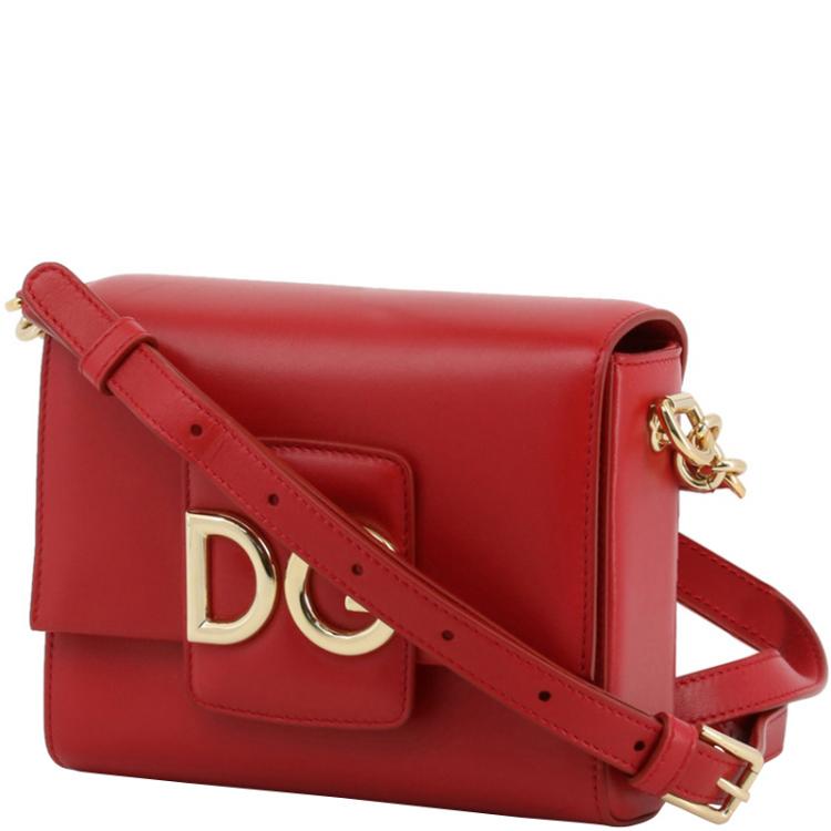 Pre Owned Dolce and Gabbana Red Leather DG Millenials Crossbody Bag