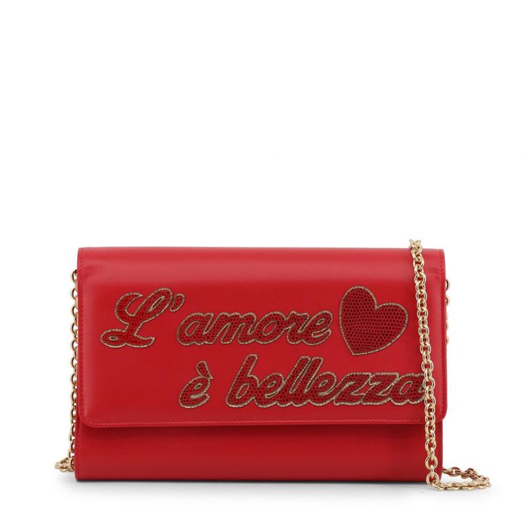 Pre Owned Dolce and Gabbana Red Leather L'amore e' Bellezza WOC Clutch Bag