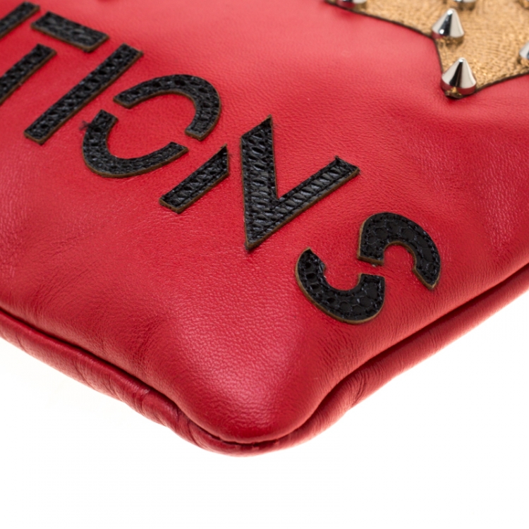 Pre Owned Dolce & Gabbana Red Revolutions Leather Clutch