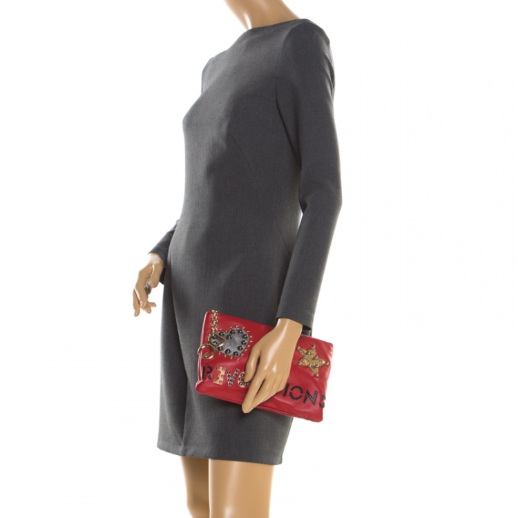 Pre Owned Dolce & Gabbana Red Revolutions Leather Clutch