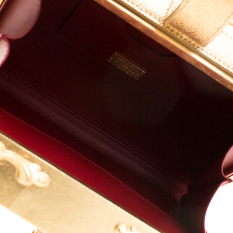 Pre Owned Dolce and Gabbana Gold Wood and Acrylic Leaf Dolce Box Bag