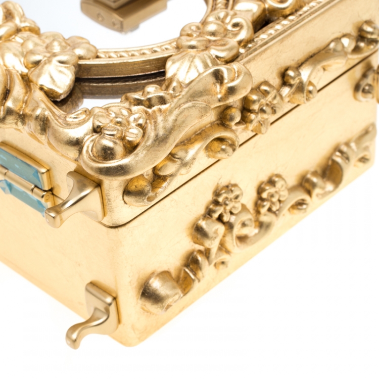 Pre Owned Dolce and Gabbana Gold Wood and Acrylic Leaf Dolce Box Bag