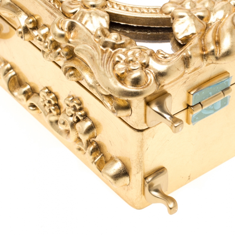 Pre Owned Dolce and Gabbana Gold Wood and Acrylic Leaf Dolce Box Bag