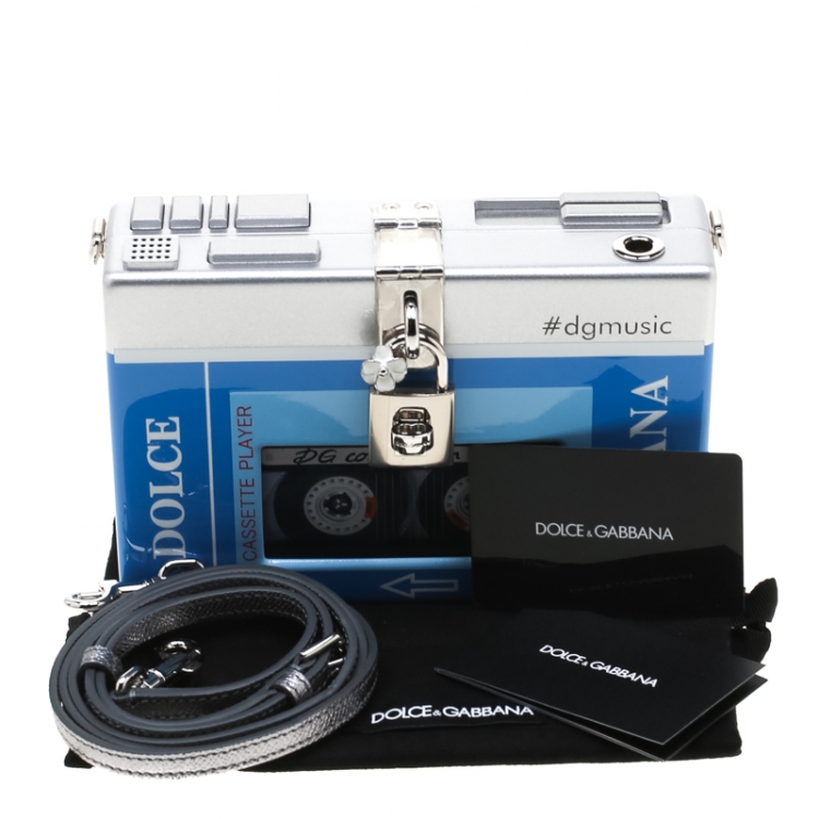 Pre Owned Dolce and Gabbana Blue/Silver Wood Walkman Box Clutch