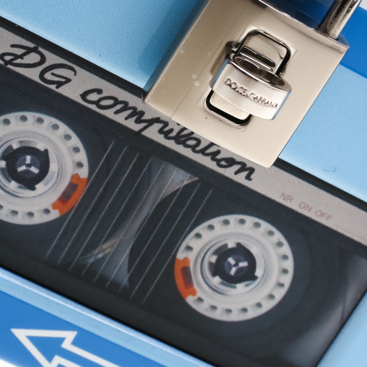 Pre Owned Dolce and Gabbana Blue/Silver Wood Walkman Box Clutch