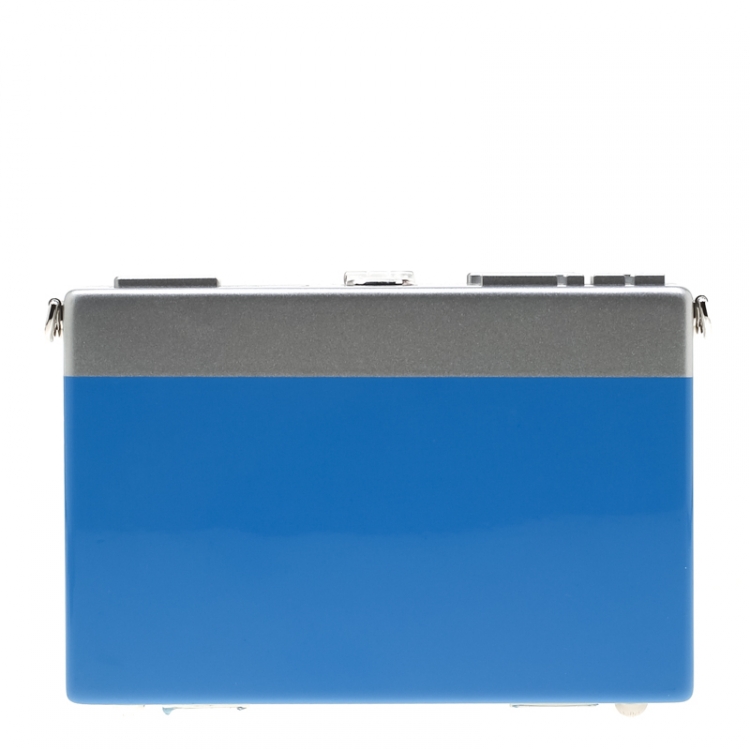 Pre Owned Dolce and Gabbana Blue/Silver Wood Walkman Box Clutch