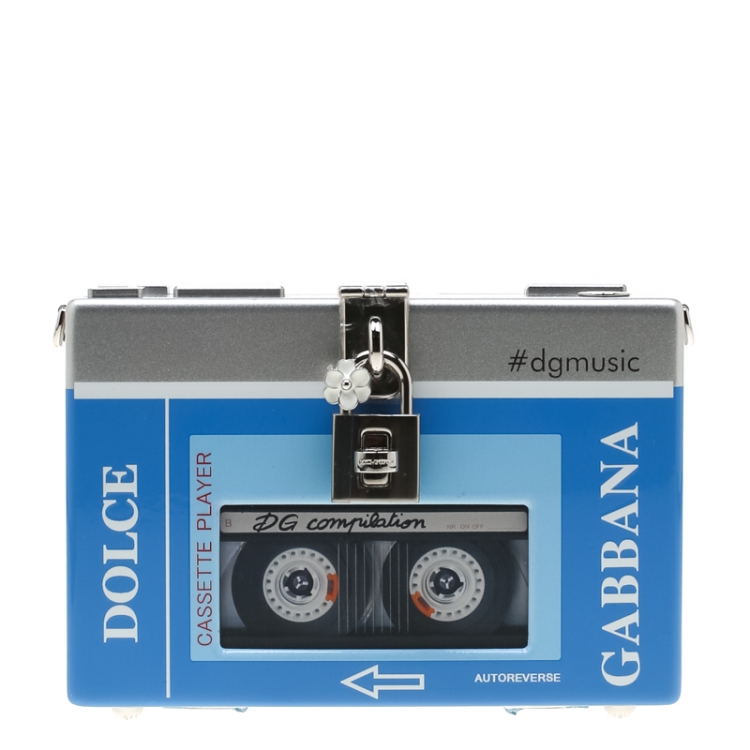 Pre Owned Dolce and Gabbana Blue/Silver Wood Walkman Box Clutch
