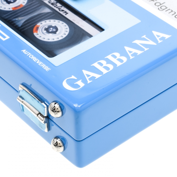 Pre Owned Dolce and Gabbana Blue/Silver Wood Walkman Box Clutch