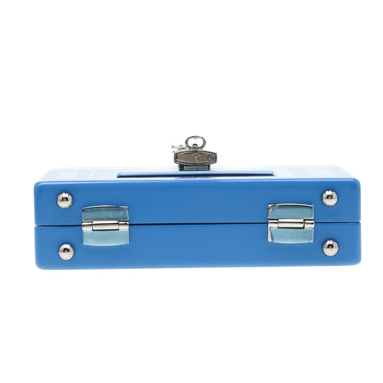 Pre Owned Dolce and Gabbana Blue/Silver Wood Walkman Box Clutch