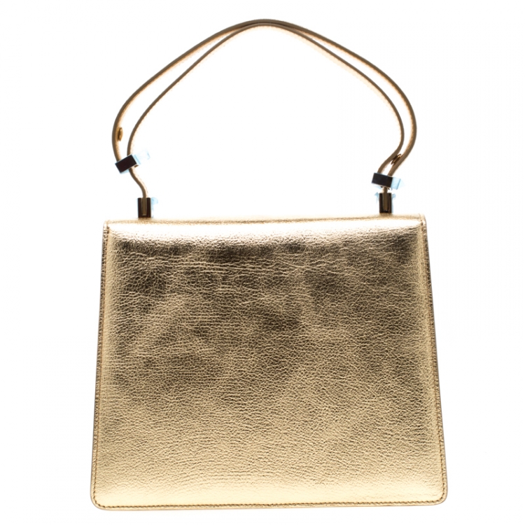 Pre Owned Dolce and Gabbana Gold Embellished Leather Rosalia Tote