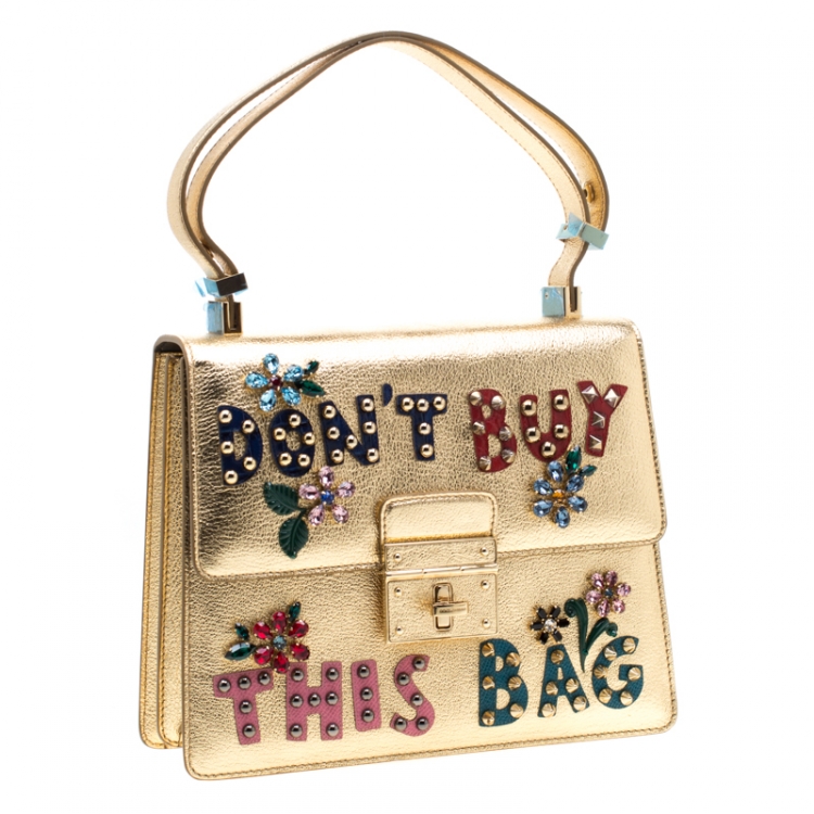 Pre Owned Dolce and Gabbana Gold Embellished Leather Rosalia Tote