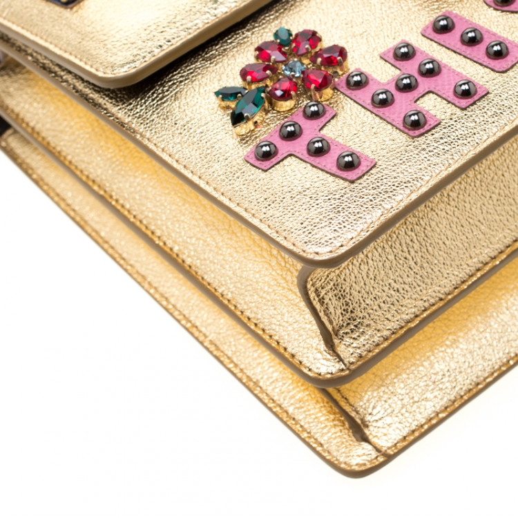 Pre Owned Dolce and Gabbana Gold Embellished Leather Rosalia Tote