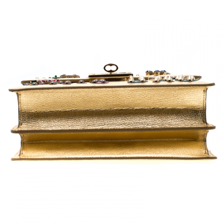 Pre Owned Dolce and Gabbana Gold Embellished Leather Rosalia Tote