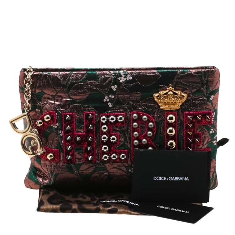 Pre Owned Dolce and Gabbana Multicolor Jacquard and Lizard Cleo Cherie Pouch