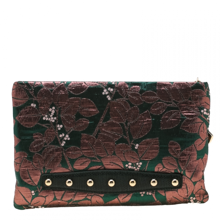 Pre Owned Dolce and Gabbana Multicolor Jacquard and Lizard Cleo Cherie Pouch