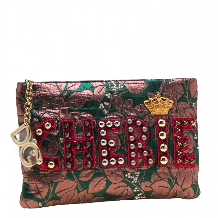 Pre Owned Dolce and Gabbana Multicolor Jacquard and Lizard Cleo Cherie Pouch