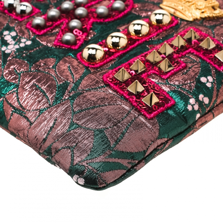 Pre Owned Dolce and Gabbana Multicolor Jacquard and Lizard Cleo Cherie Pouch