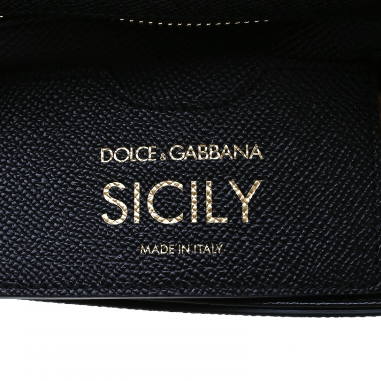 Pre Owned Dolce and Gabbana Black Embellished Handle Leather Medium Miss Sicily Tote