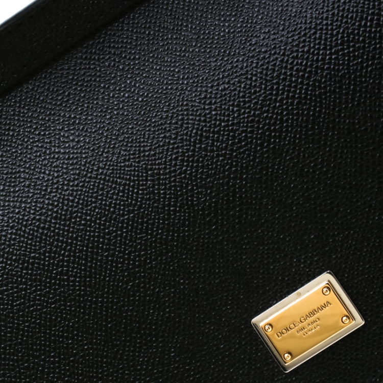 Pre Owned Dolce and Gabbana Black Embellished Handle Leather Medium Miss Sicily Tote