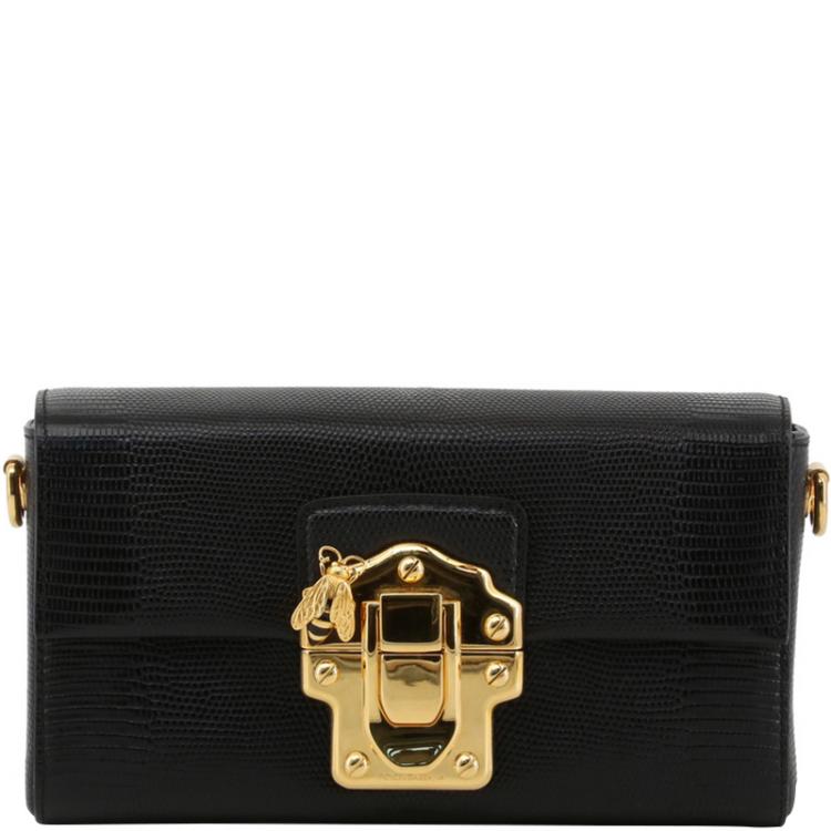 Pre Owned Dolce and Gabbana Black Embossed Leather Lucia Clutch Bag