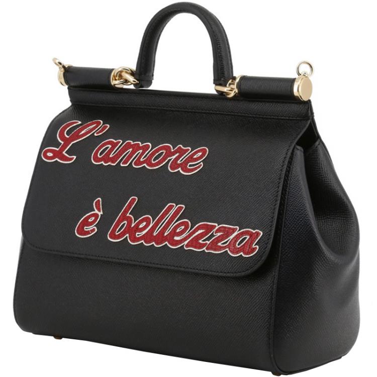 Pre Owned Dolce and Gabbana Black Leather L'amore e' Bellezza Miss Sicily Bag