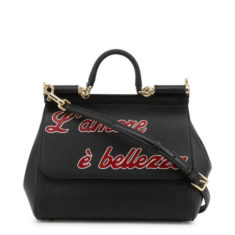 Pre Owned Dolce and Gabbana Black Leather L'amore e' Bellezza Miss Sicily Bag