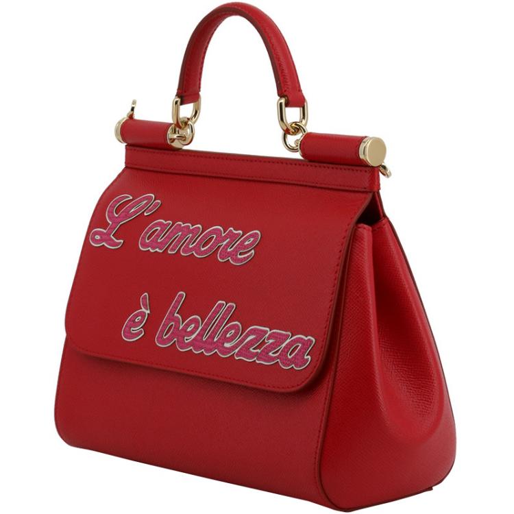 Pre Owned Dolce and Gabbana Red Leather L'amore e' Bellezza Miss Sicily Bag