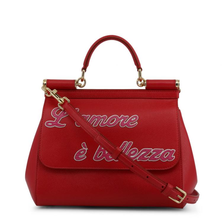 Pre Owned Dolce and Gabbana Red Leather L'amore e' Bellezza Miss Sicily Bag