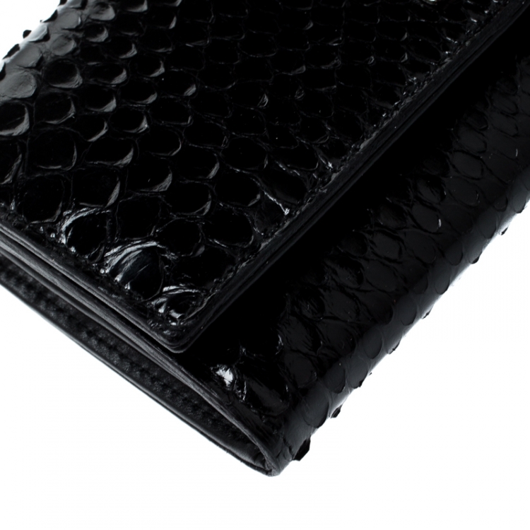 Pre Owned Dolce and Gabbana Black Python Continental Wallet