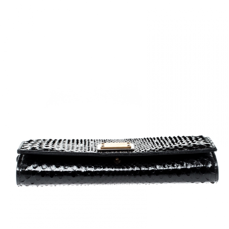 Pre Owned Dolce and Gabbana Black Python Continental Wallet