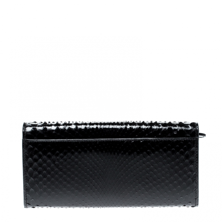 Pre Owned Dolce and Gabbana Black Python Continental Wallet