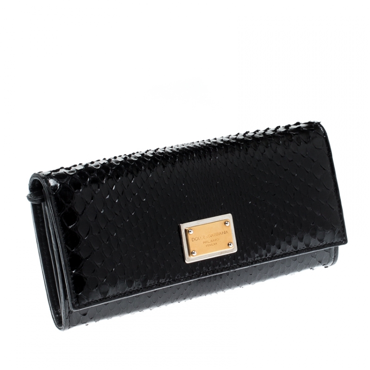 Pre Owned Dolce and Gabbana Black Python Continental Wallet