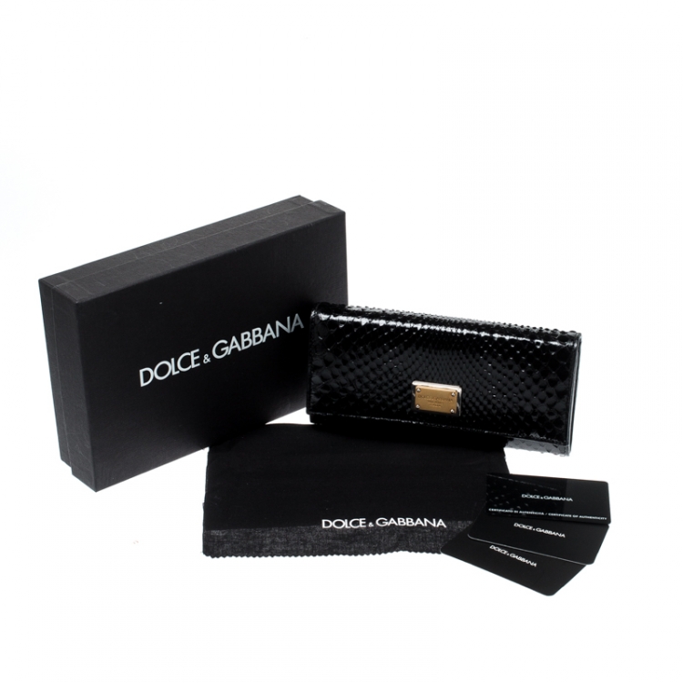 Pre Owned Dolce and Gabbana Black Python Continental Wallet