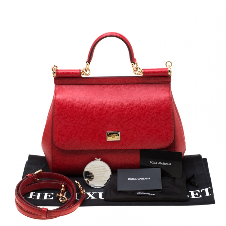 Pre Owned Dolce and Gabbana Red Leather Medium Miss Sicily Tote