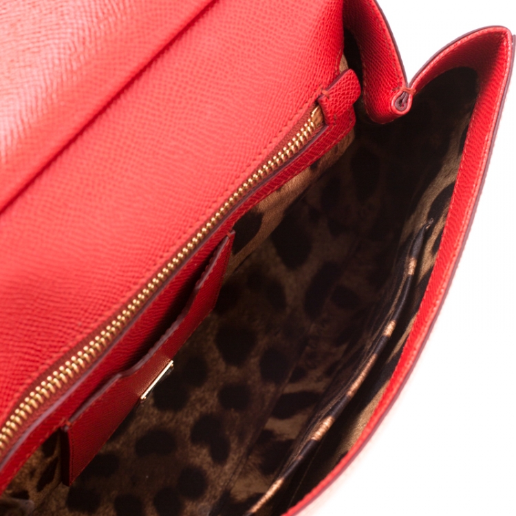 Pre Owned Dolce and Gabbana Red Leather Medium Miss Sicily Tote